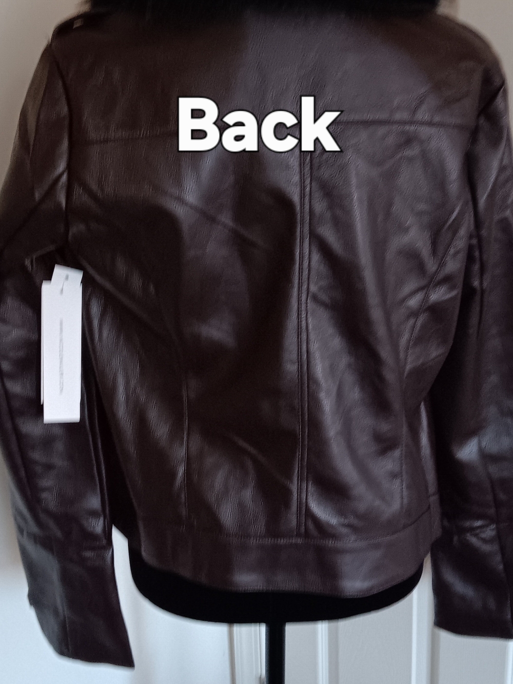 Nicole Miller Brown Faux Fur Trim Faux Leather Jacket Women's Size M NWT - Picture 3 of 6